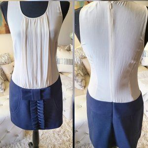 RARE Vintage Tracy Reese Silk Off White And Navy Bow Dress Sz 2